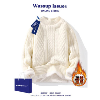 WASSUP ISSUE Forro de lã engrossado suéter masculino inverno quente moda suéter Base interna gola redonda masculina