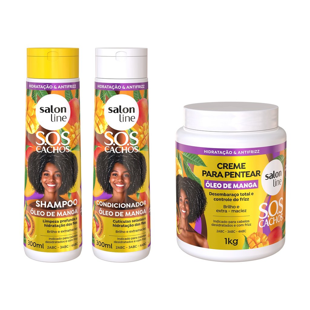 Kit Shampoo, Condicionador e Creme para Pentear SOS Cachos Óleo de Manga