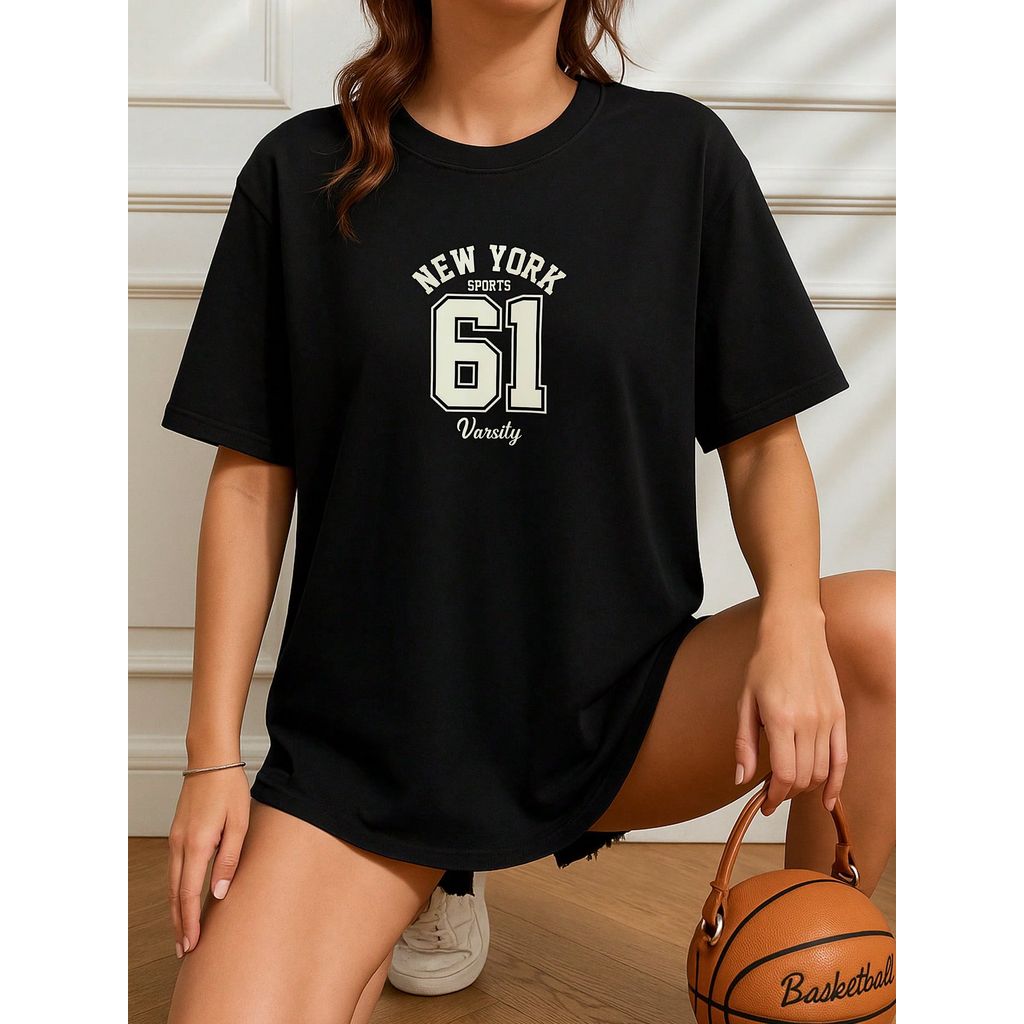 Camisetão Feminino New York Varsity 61 Street Urban Streetwear Tumblr Estilosa Várias Cores 100% Algodão