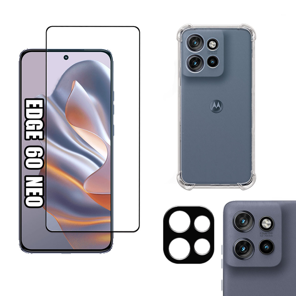 KIT Para Motorola Edge 60 Neo - Película de Vidro 3D + Capa + Câmera