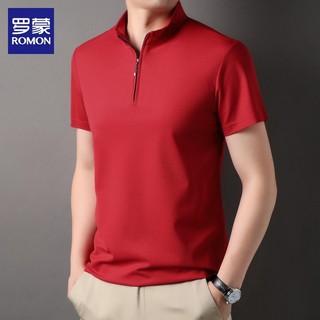 Lomon seda de manga curta camiseta masculina vermelho gola alta topo verão nova fina Casual meia manga camisa Polo mascu