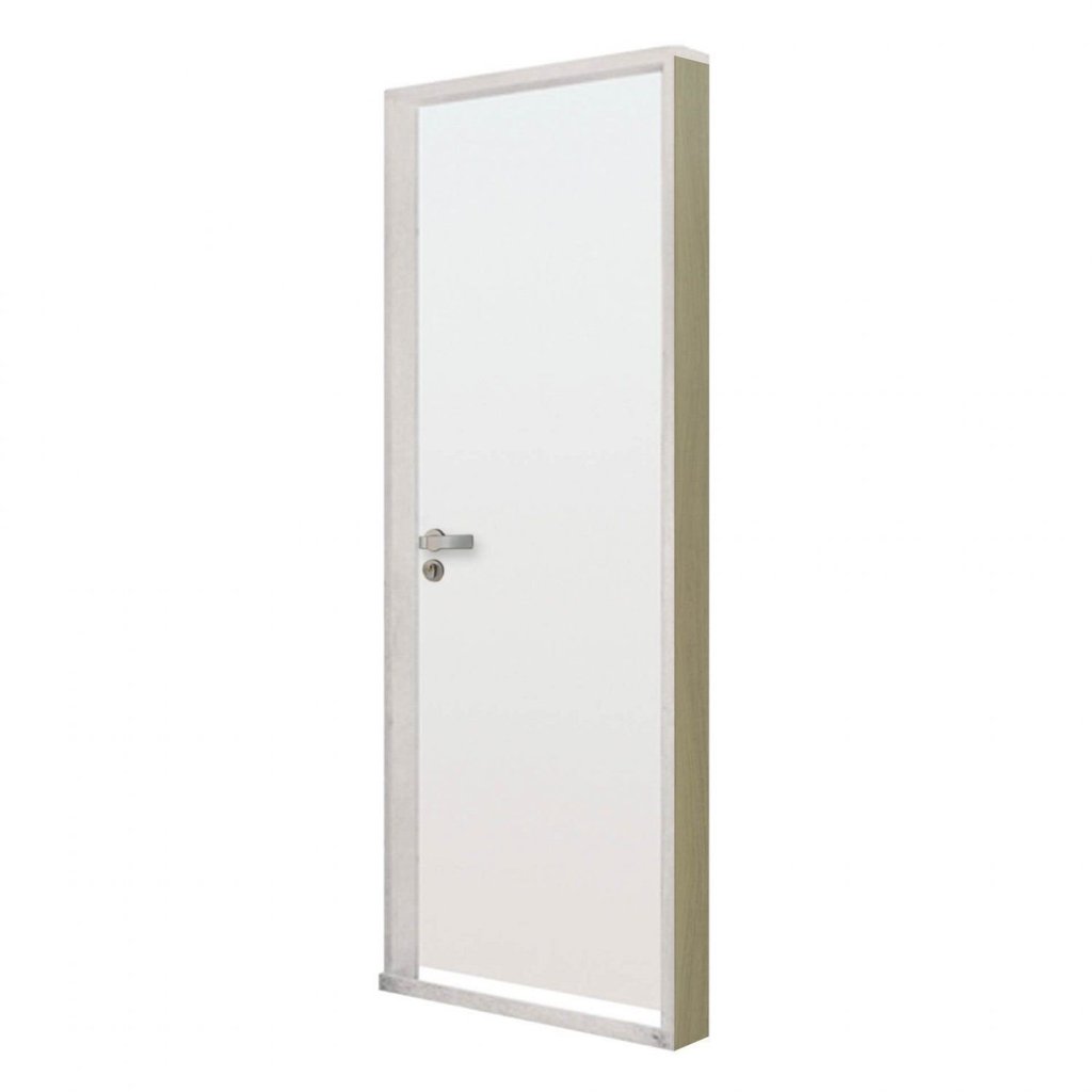 Kit Porta de Madeira Lisa 212x85cm com Batente de Alumínio 3,6cm Ecomadeiral MGM Abertura Esquerda Branco Branco