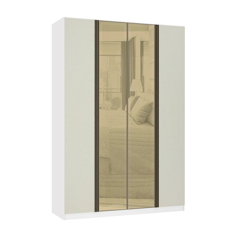 Guarda Roupa Guarda Roupa Prime Luciane 4 Portas Vidro Reflecta Bronze 3 Gavetas Branco