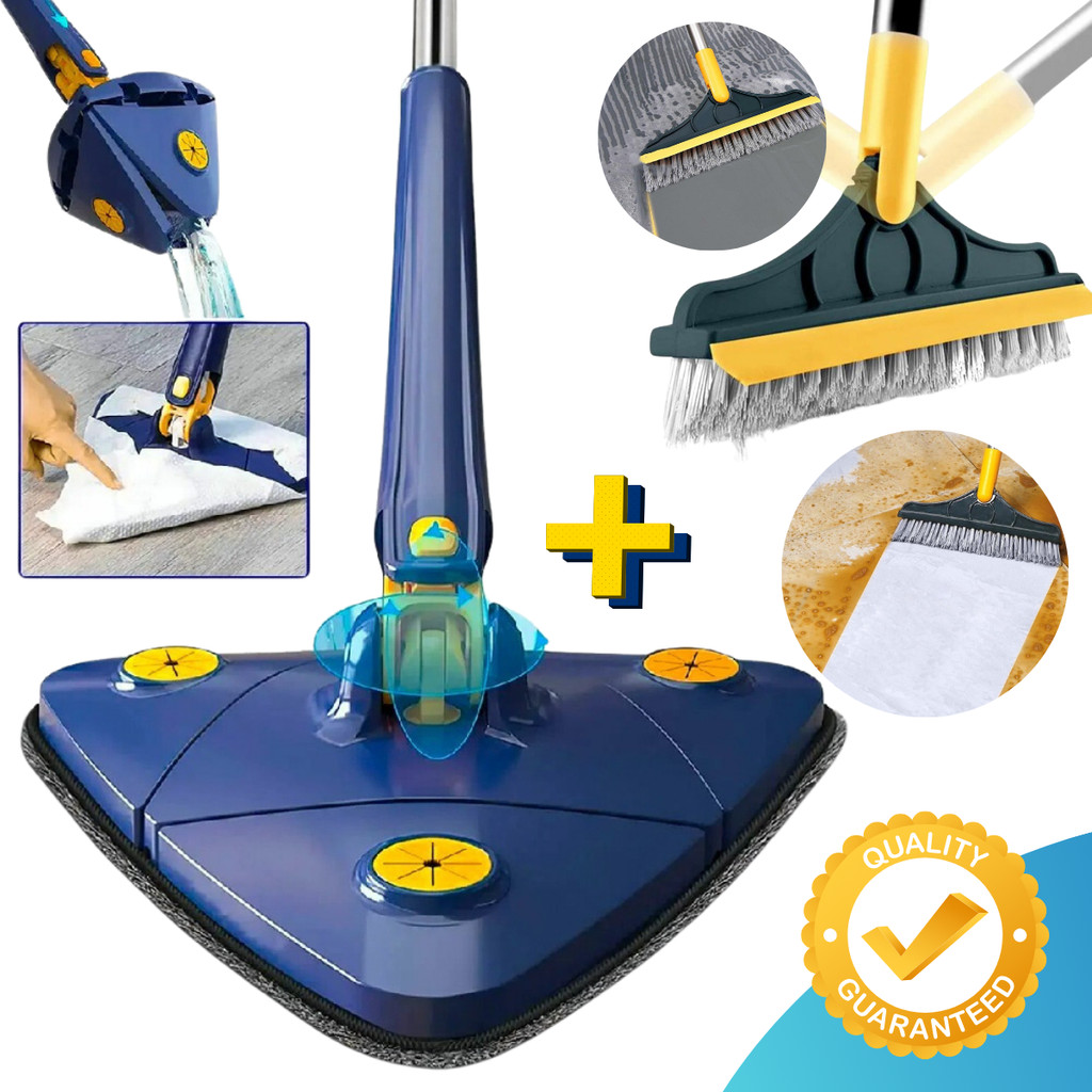 Mop Triangular Giratório + Escova com Rodo Multiuso Limpeza Completa Casa Pesada