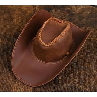 Chapéu de Cowboy Ocidental Masculino em Couro Genuíno com Aba Larga, Estilo Retrô Clássico Jazz, para Viagens, Personali