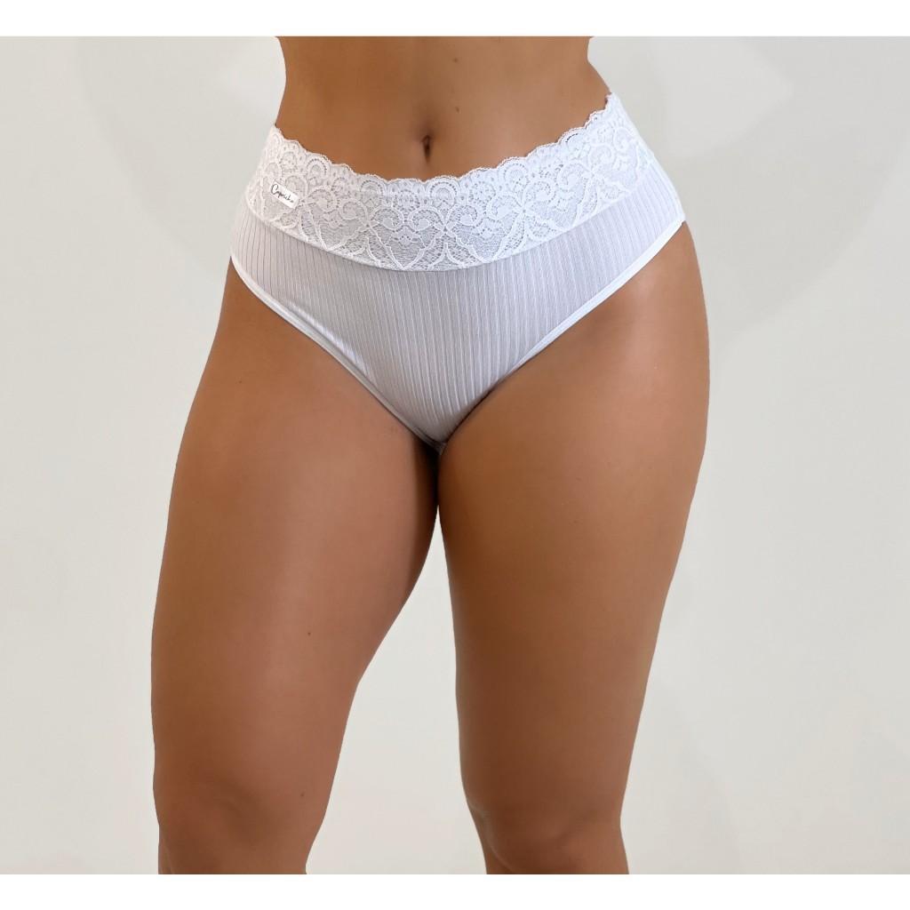Kit Calcinha Calça Tanga Feminina Canelada Confortável Dia a Dia Compressão Boa Elasticidade Tamanhos Grandes Tanga