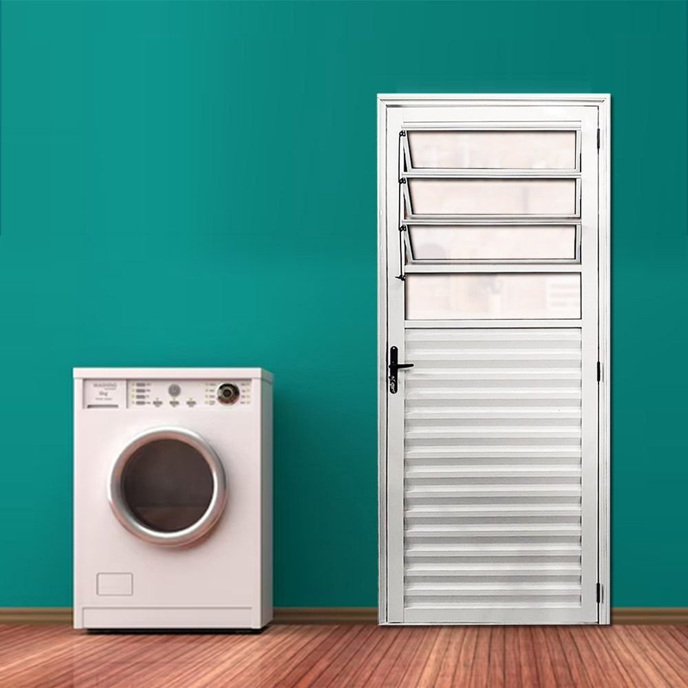 Porta Basculante Palheta de Alumínio 210 x 70cm Linha 25 Esquadrias Bergamo Abertura Esquerda Branco Esquerda