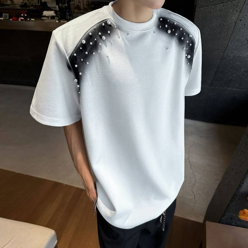 Inkjet pérola gradiente de manga curta masculino verão americano High street vibe meia manga Design nicho street Wear al