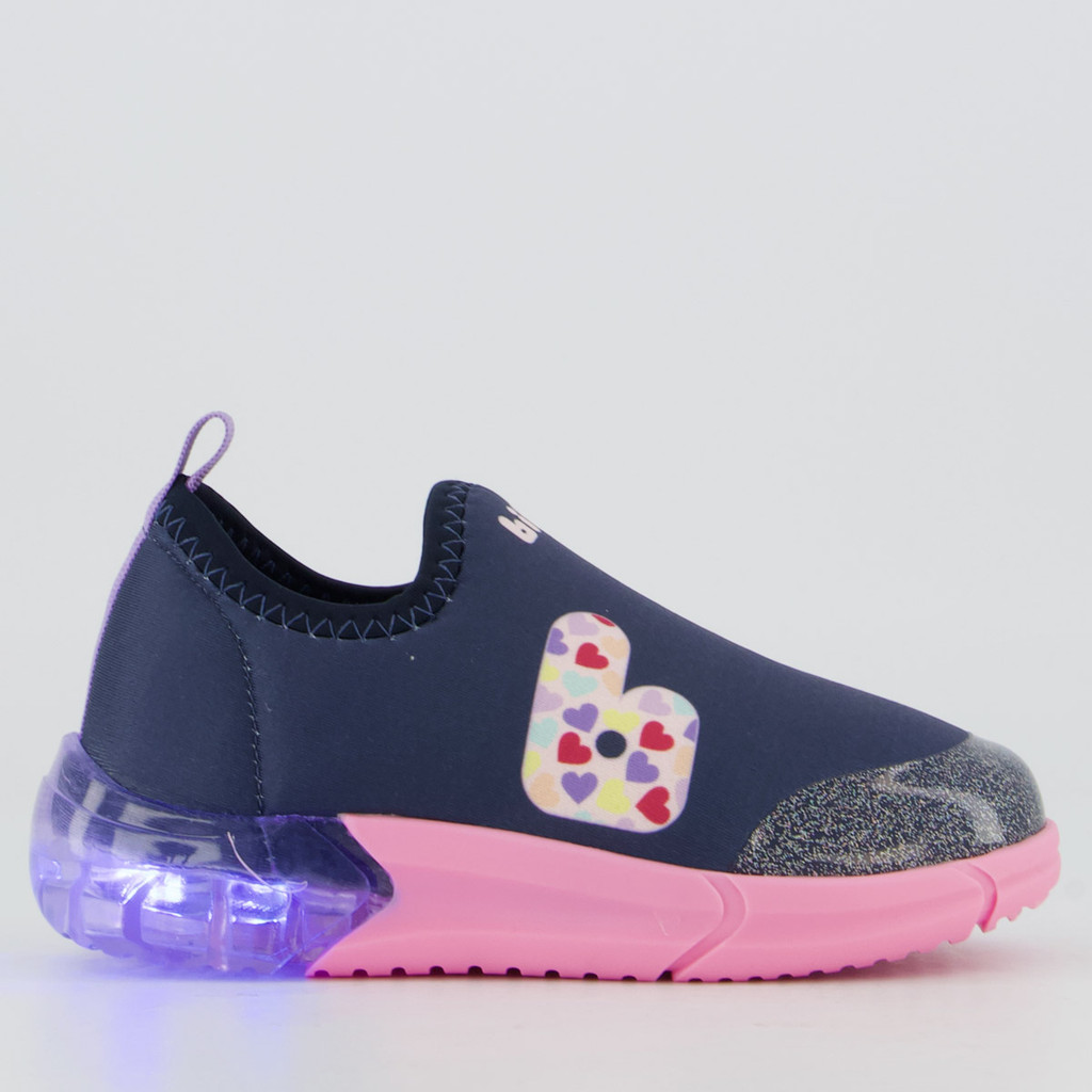 Tênis Bibi Space Marinho e Rosa com Luzes