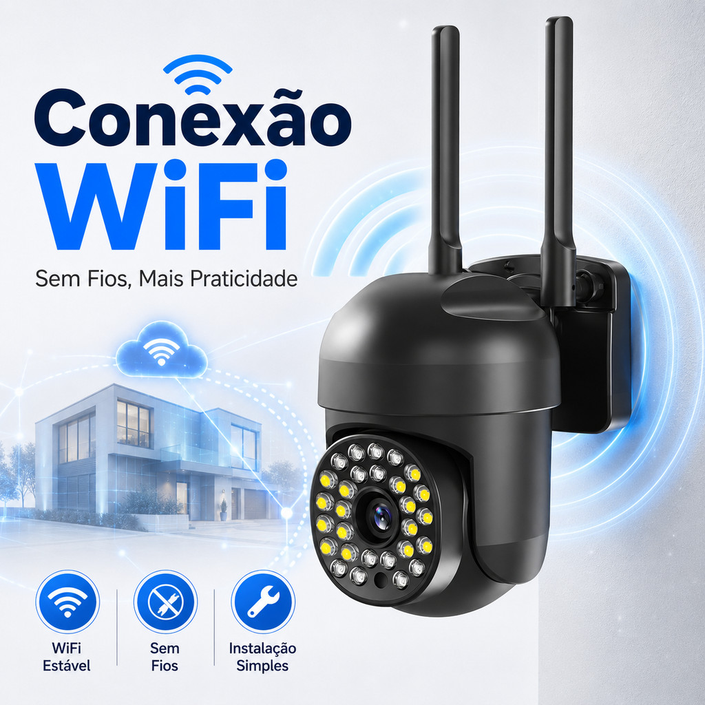 Câmera Inteligente Totalmente Colorida À prova d'água IP66 PTZ Full HD Wifi Yoose Conexão