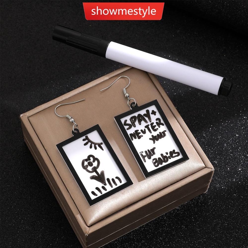 SMS Criativo Acrílico Placa De Mensagem Pingente Brincos Com Caneta Marcador De Apagamento A Seco DIY Doodle Quadro Bran
