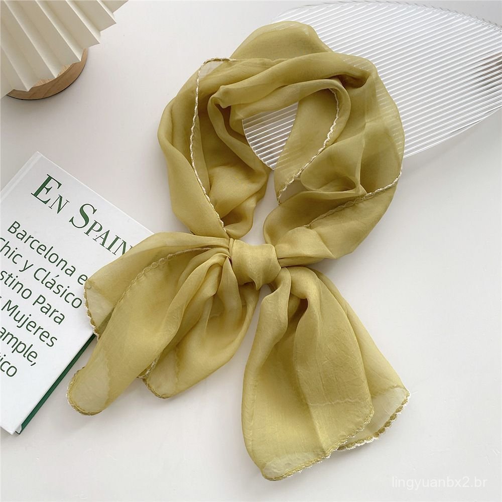 Lenço quadrado pequeno de Tencel japonês para mulheres, fino, protetor solar, protege o pescoço e a coluna cervical, len