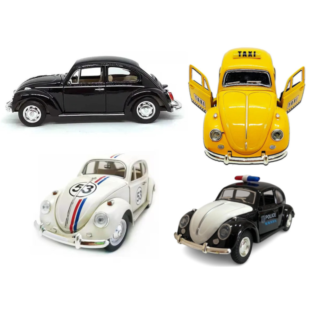 KIT 2 Super Miniatura Carrinho De Ferro Fusca 1957 Herbie Abre 3 Portas pneus borracha colecionador