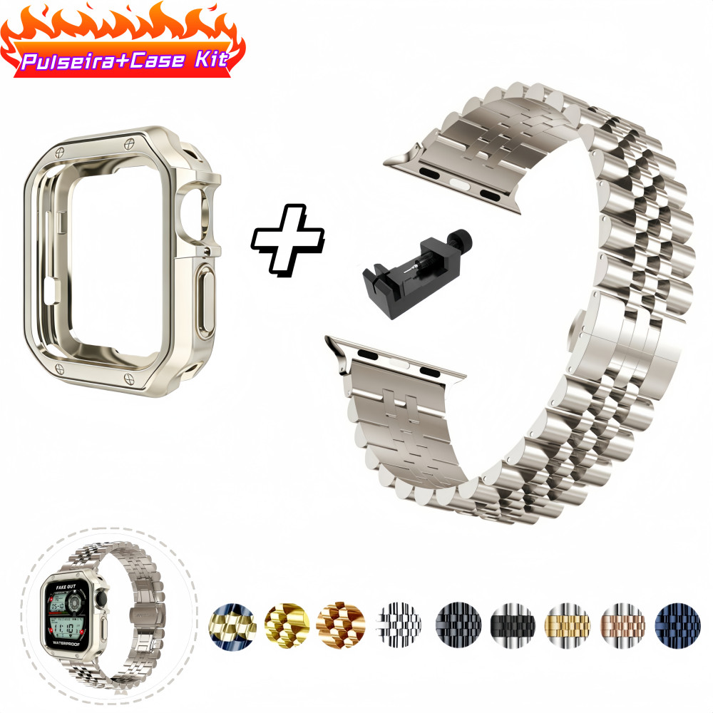 Kit Pulseira Aço Inoxidável+Chapeado Proteção Capa Para Apple Watch 10 11 46mm 4