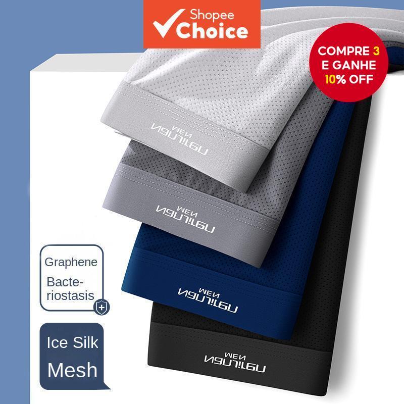 Pacote Com 4 Shorts Boxer Masculinos De Seda Gelada – Roupa Íntima De Malha Respirável , Ajuste Fino E Confortável "