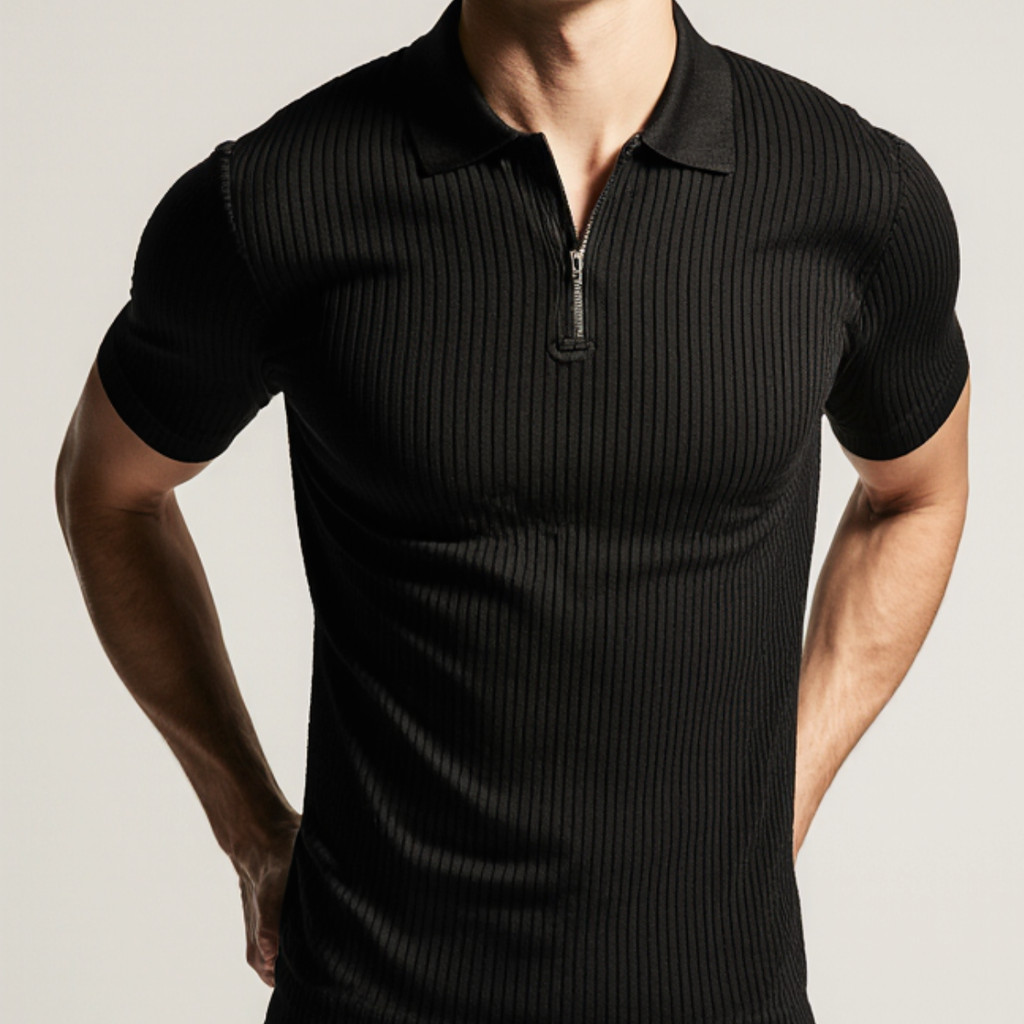 Camiseta Polo Canelada Manga Curta Com Ziper Masculina Malha Camisa Premium em Oferta na Shopee