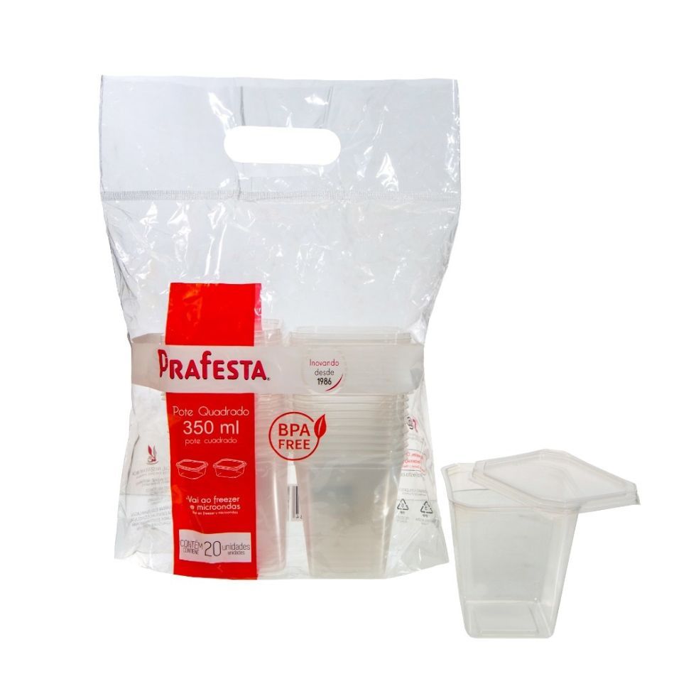20un Pote Quadrado 350ml Com Tampa Prafesta em Oferta na Shopee