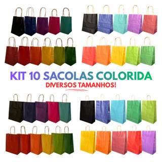 Kit 10 Sacola De Papel Kraft Presente Colorida Vários Tamanhos 9,5 / 13,5 / 17,5 / 23,5cm em Oferta na Shopee
