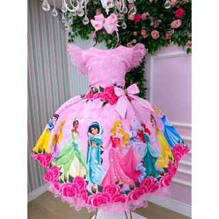 Vestido Tematicos Luxo Princesas Disney Rosa Manga Tule Menina Infantil Festa Formatura Fantasia Aniversário em Oferta na Shopee