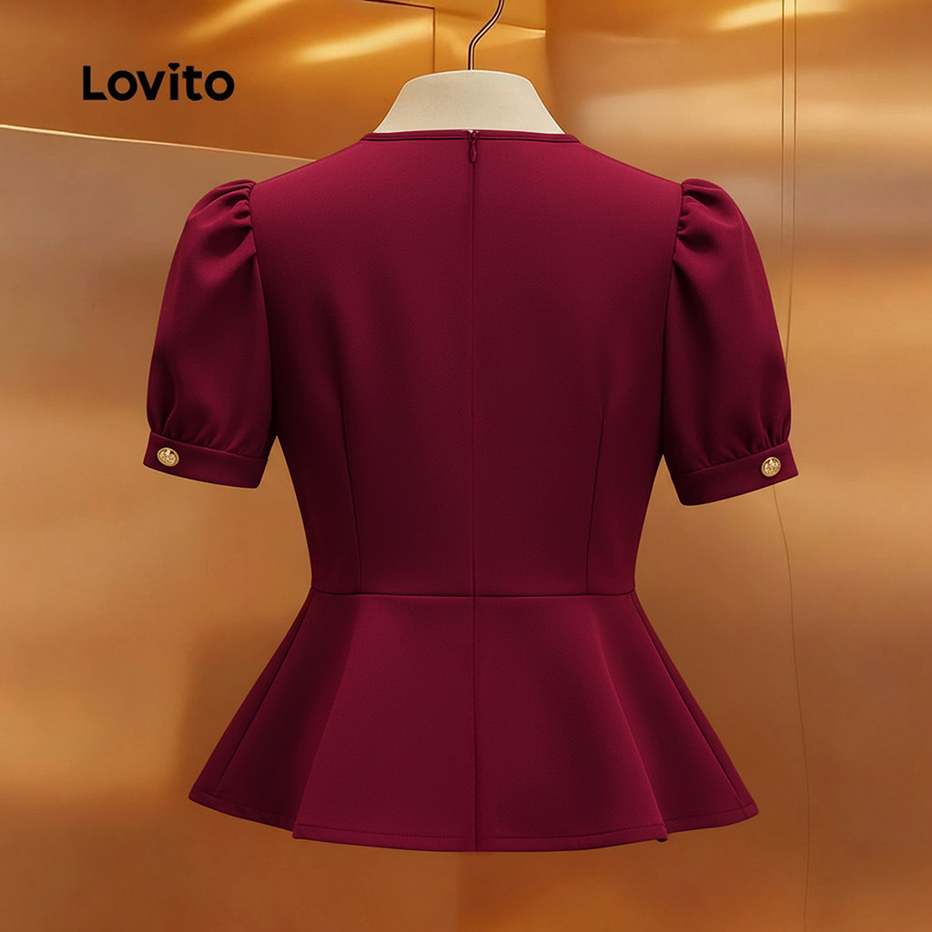 Lovito Blusa Elegante Assimétrica Com Cintura Marcada E Botões Cor Off-white Primavera/verão para Mulheres L165ED1465