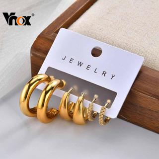 Vnox 3 Peças De Brincos Grossos De Argola De Zircônia Para Mulheres , Conjunto De Joias De Declaração De Aço Inoxidável