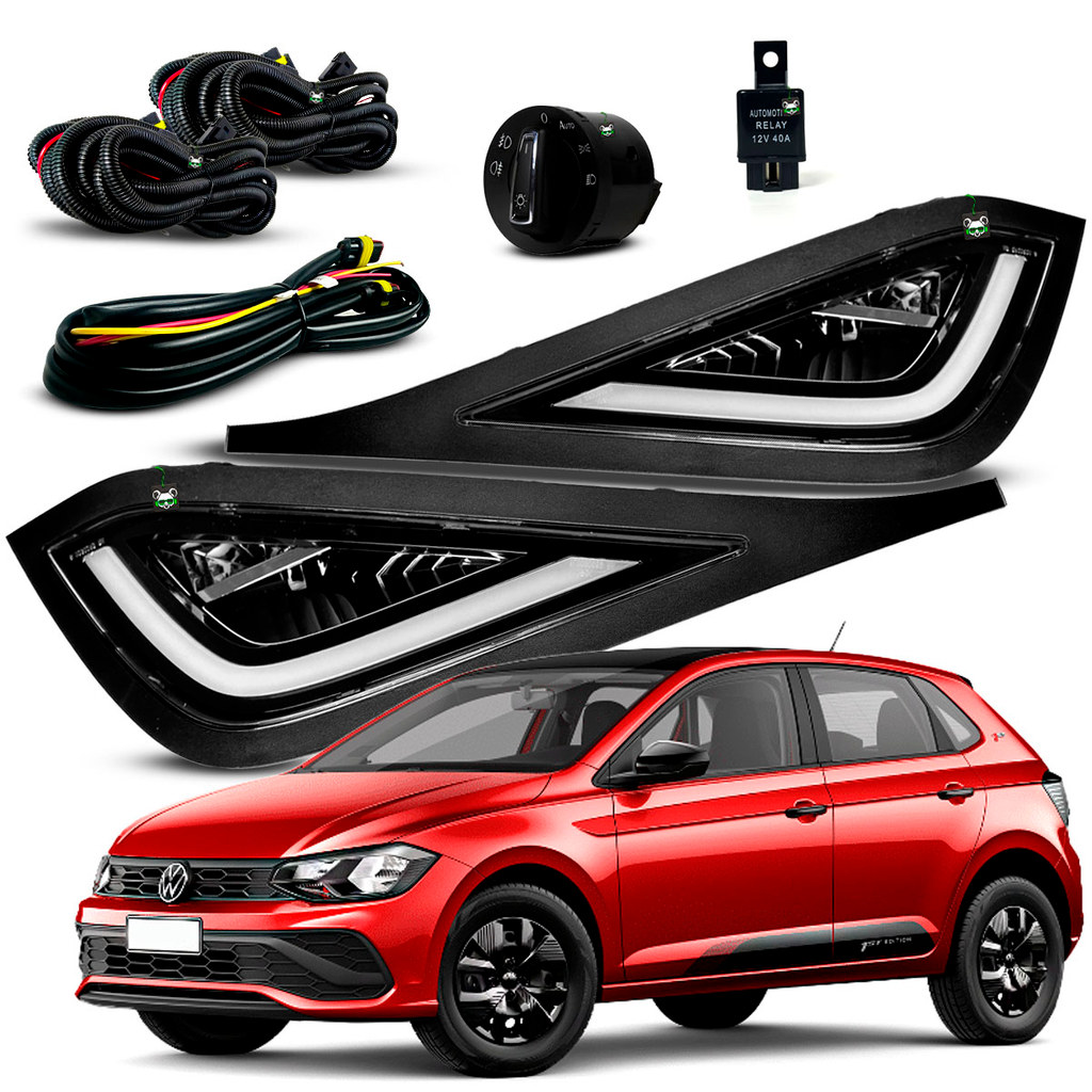 Kit Farol Auxiliar de Milha LED c/ DRL Polo Track 2023 2024 2025 Máscara Negra + Botão Original em Oferta na Shopee