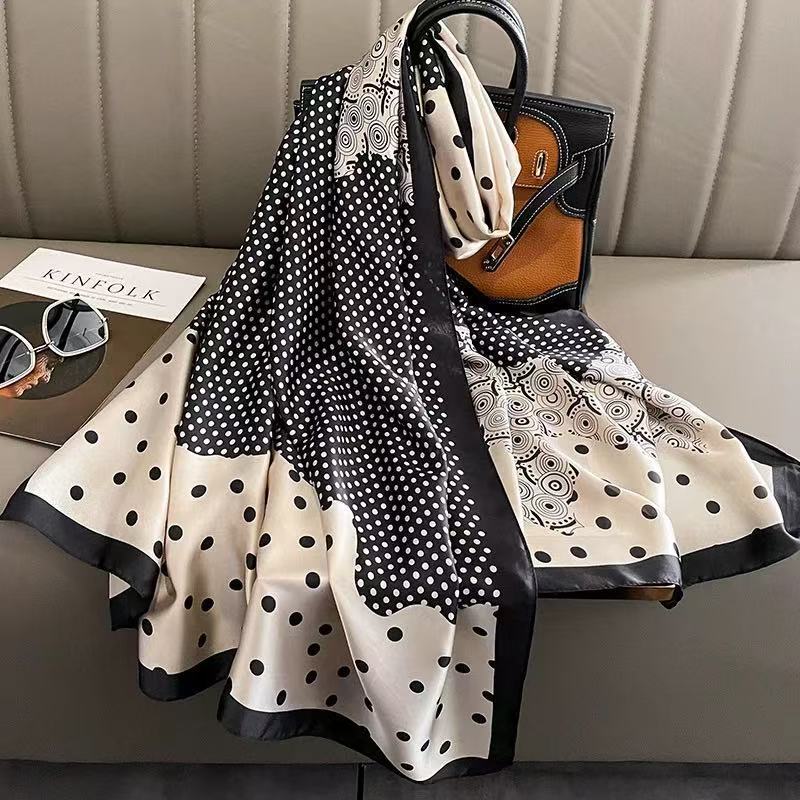XH lenço xale e cachecol feminino em cetim de seda com estampa de bolinhas, 90x180cm