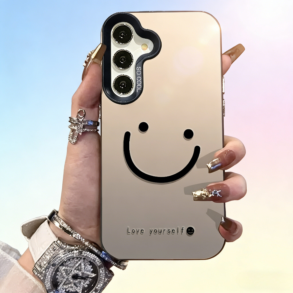 Para Samsung Galaxy S25 S24 S23 Ultra S22 Plus S21 FE Caso Cor Prata Sorriso Bochechas Capa A56 A55 A54 A53 A36 A25 A24