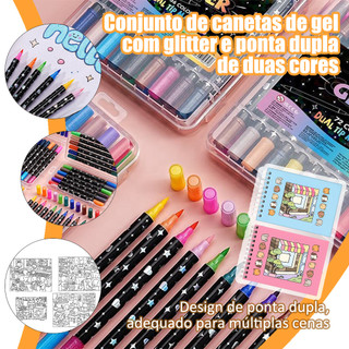 Kit Caderno de Colorir 50 Páginas + Canetas Glitter Coloridas 24/36/48/60/80 Cores Desenh…