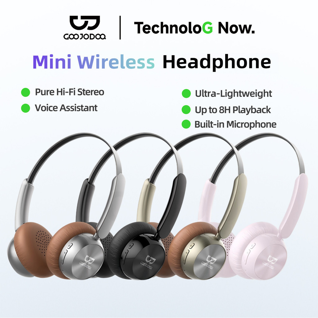Fones de ouvido sem fio GOOJODOQ J238 Bluetooth 5.3 com assistente de voz, arco de cabeça ajustável, leves e compactos.