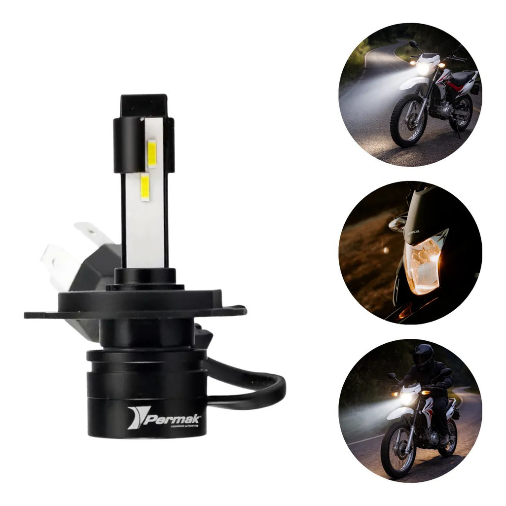Lâmpada Farol Moto Honda CG125 Led Nano Headlight H4 PK10 Permak 6000K 4500LM 18W 12V-24V Branco Frio