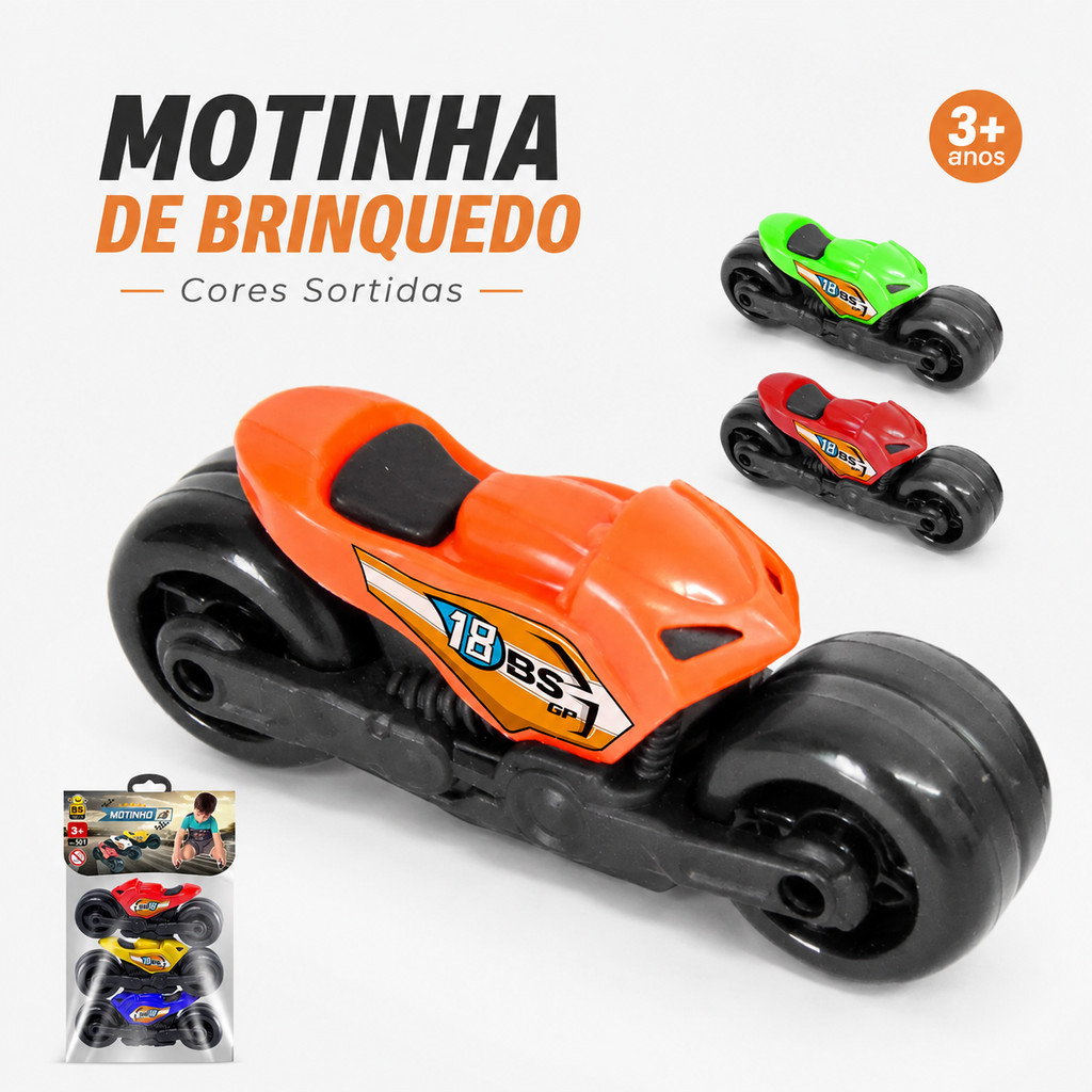 Kit 3 Motinha Miniatura Brinquedo Moto Infantil Rodinhas Móveis