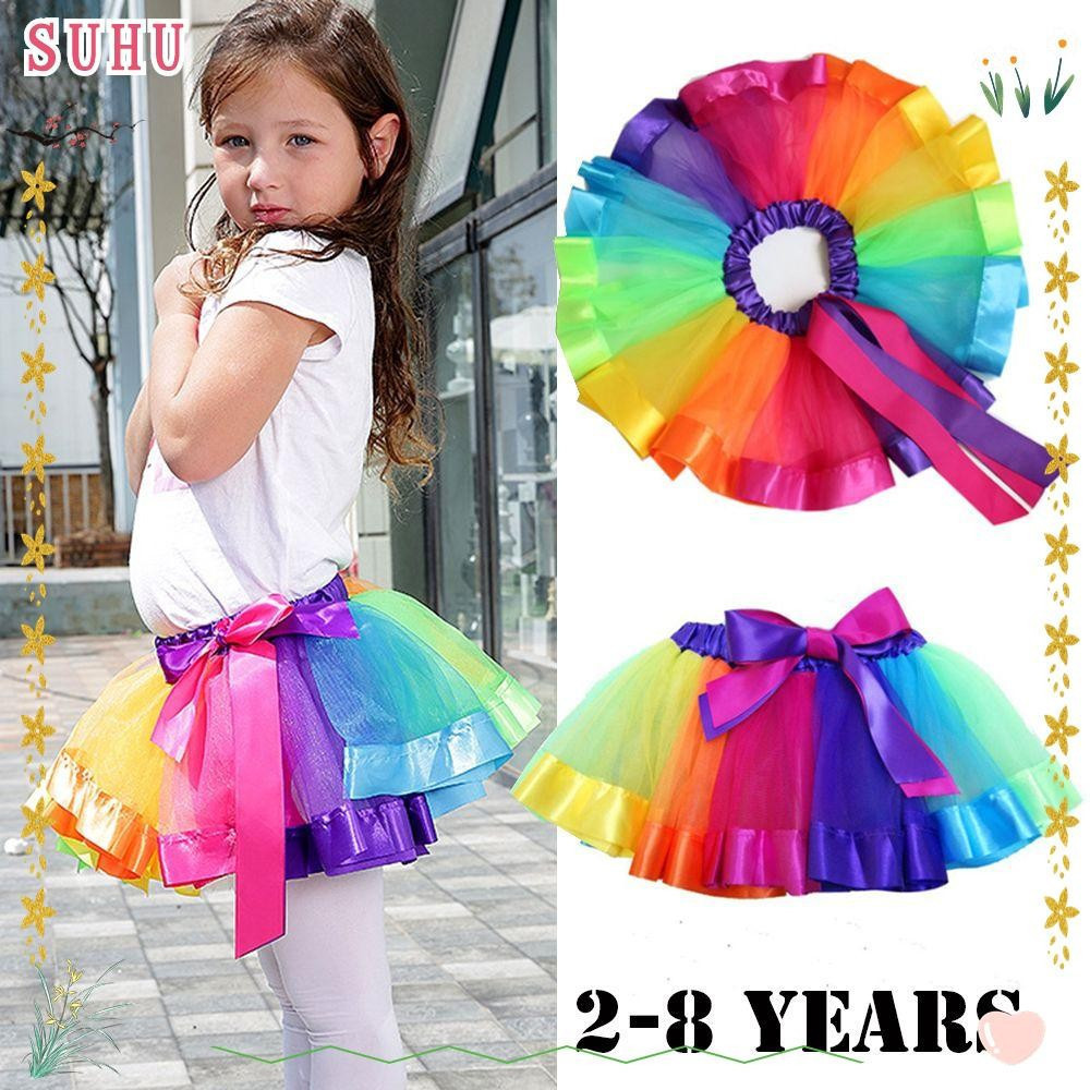 SUHU Saia Tutu Arco-Íris Moda Bebê Menina Princesa