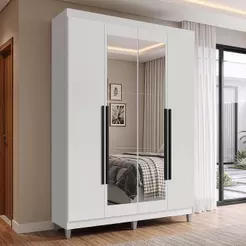 Guarda-Roupa Solteiro com Pés 4 Portas Batentes com Espelho Venus Madesa B