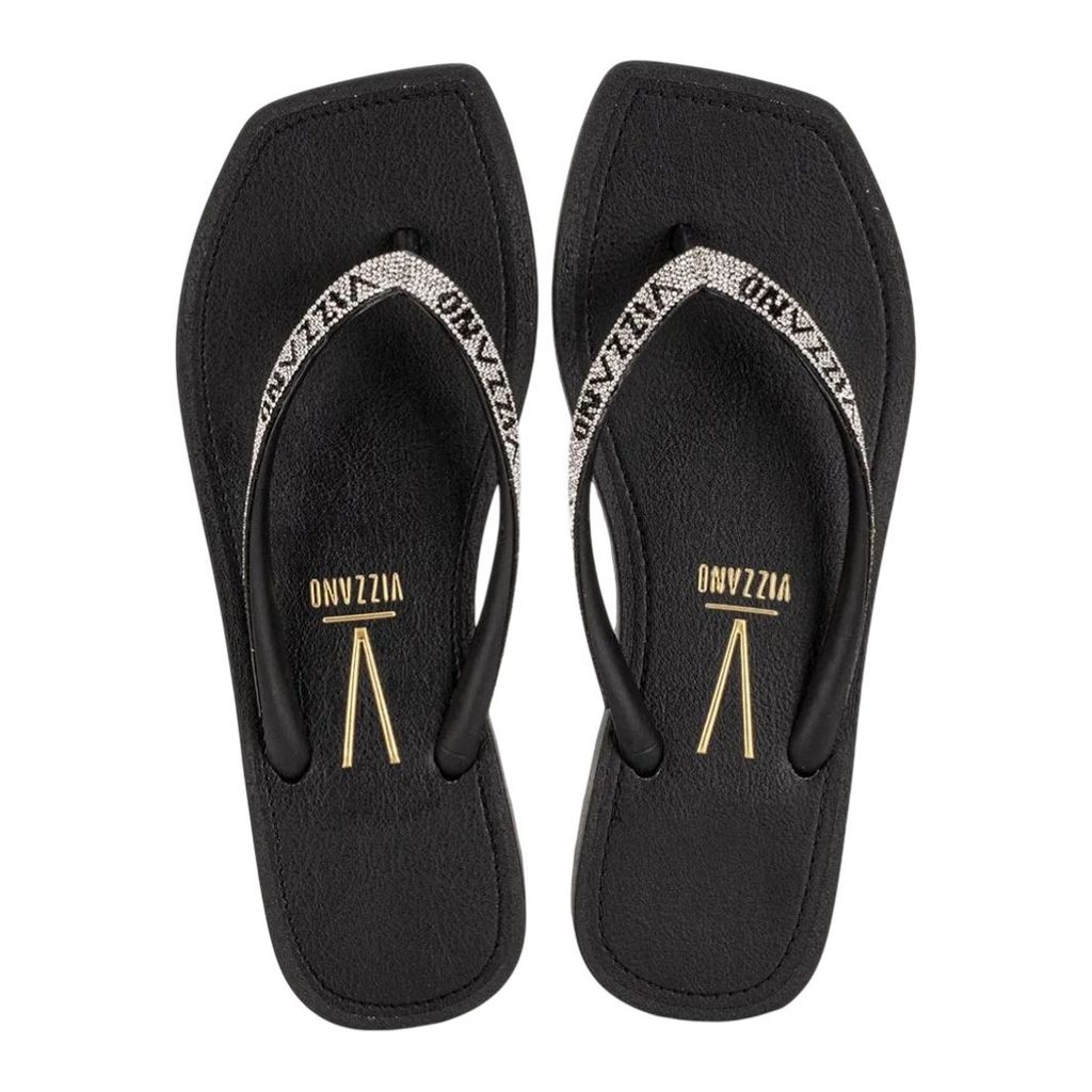 Chinelo Feminino Tira De Dedo Quadrado Strass Verão Vizzano