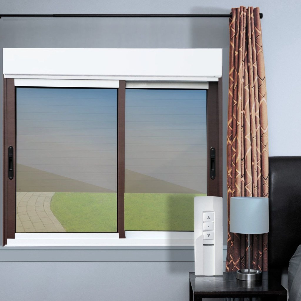 Janela Elite 2 Folhas Moveis com Persiana Integrada Correr com Motor e Controle Remoto 120 X 120 Vid Mix Corten