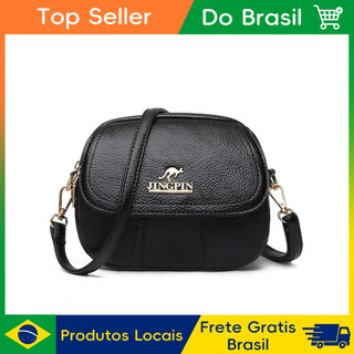 Bolsa Mini Transversal Feminina Couro Sintético com Emblema Canguru, Bolsa Compacta para Celular e Cosméticos