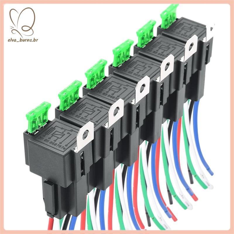 [elva_burns.br] 6 Pcs 5 Pinos SPST Relé Elétrico Automotivo 12V 30A Interruptor De Fusível De Carro Cablagem Acessórios