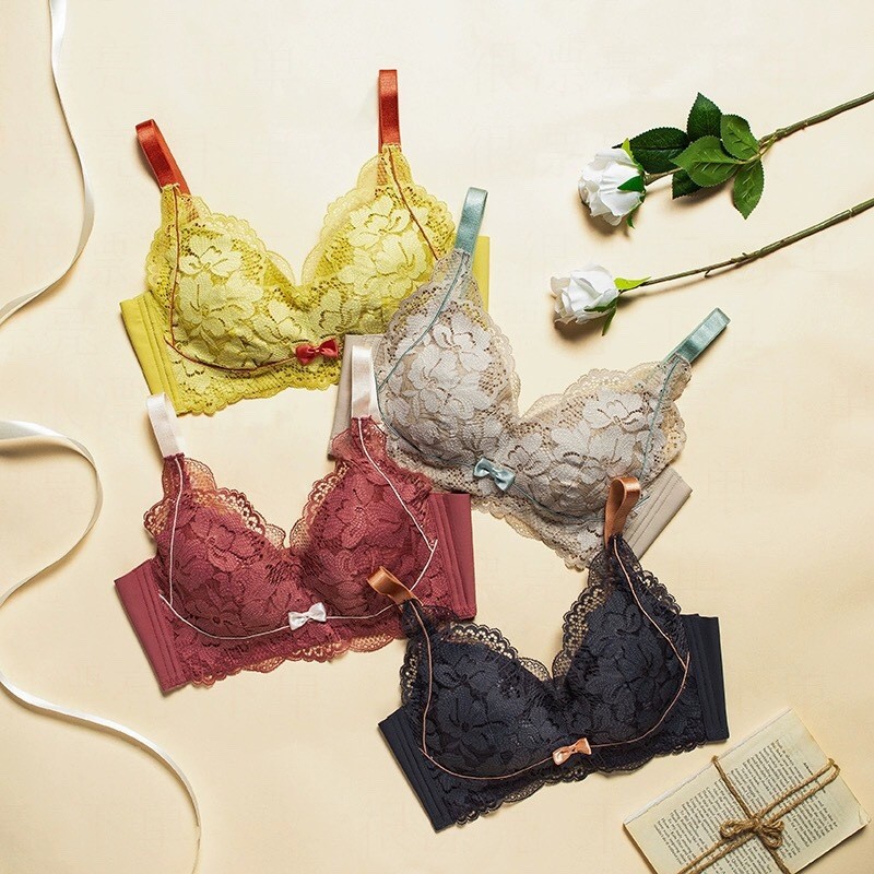 Renda 100% algodão forro confortável sutiã sem fio reunindo tipo ajustável peito recebendo roupa interior feminina 908