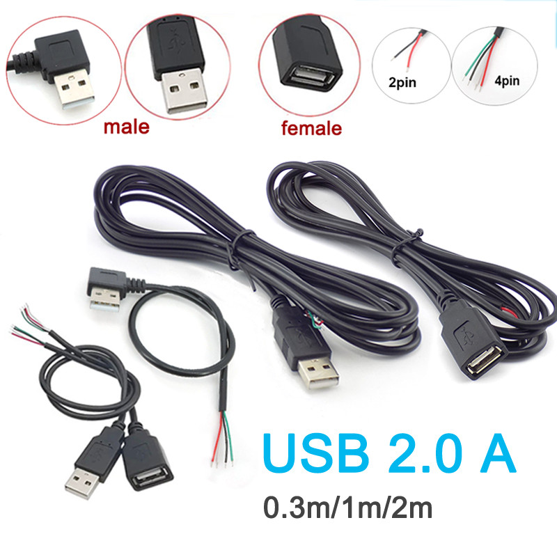 USB 2.0 Tipo A Macho Fêmea Cabo De Extensão De Fonte De Alimentação Conector 2Pin 4Pin Fio Carregador DIY Linha De Dados