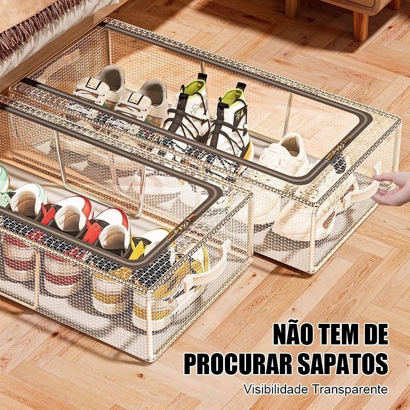 Detalhes do Organizador de Sapatos Premium Dobrável com Janela Transparente e Zíper