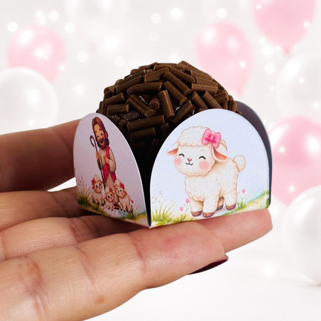 Kit 50~200 Forminhas Jesus e Ovelhas Doce Brigadeiro Personalizada 4 Pétalas Aniversário Festa Infantil Lembrancinha