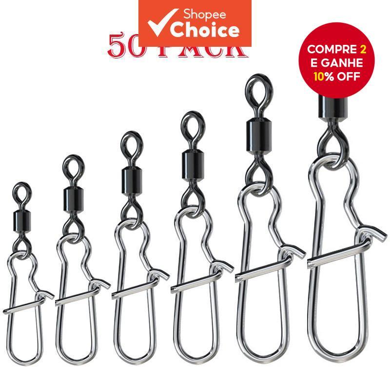 50 Conectores De Pesca , Acessórios Giratórios De Aço Inoxidável À Prova D'água Duráveis Portáteis