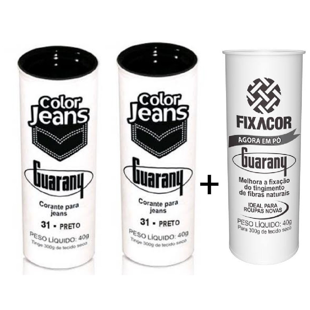 Kit 2 Corante Color Jeans da Guarany Preto 40g + 1 Fixador de tinta Guarany 40g em Oferta na Shopee