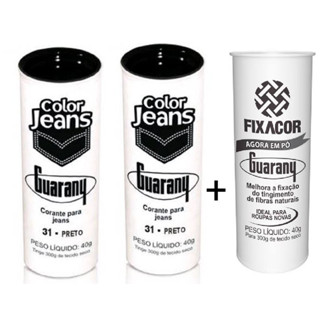 Kit 2 Corante Color Jeans da Guarany Preto 40g + 1 Fixador de tinta Guarany 40g em Oferta na Shopee