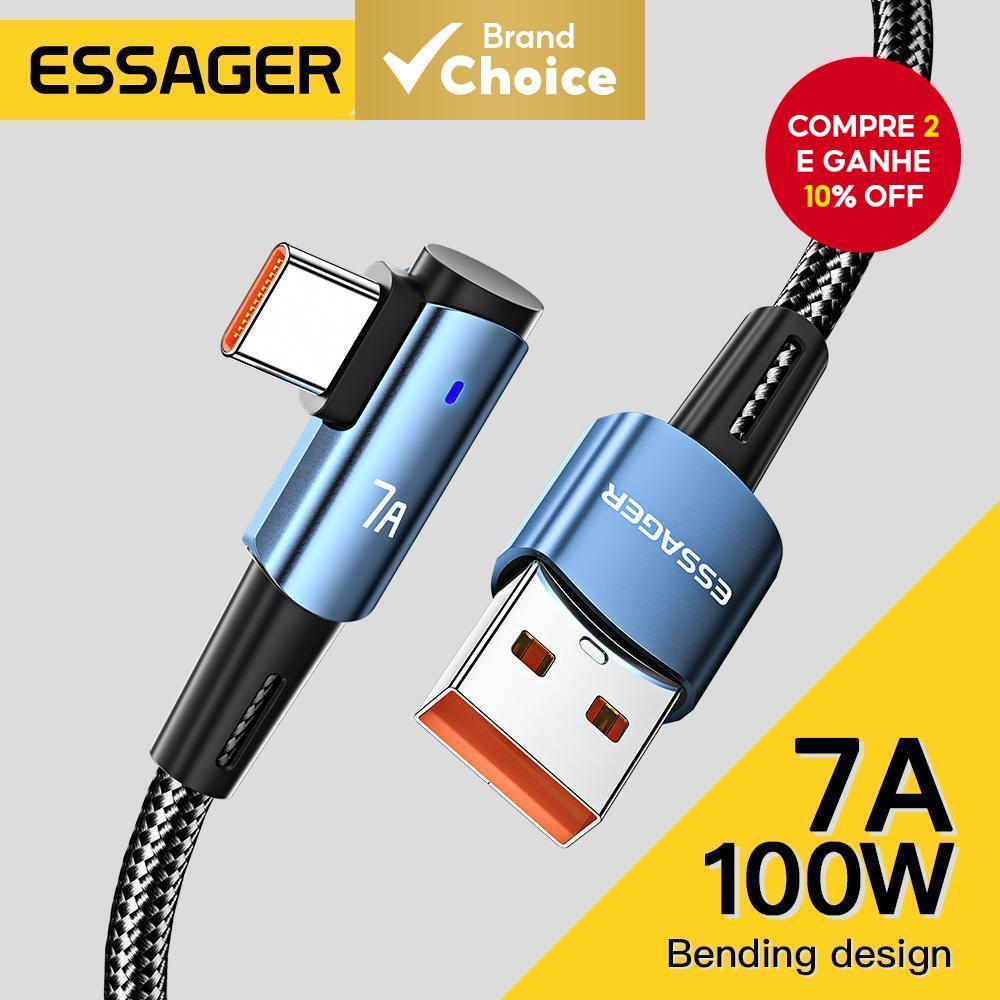 Essager 7A Cabo USB Tipo C 90 Graus Para OPPO 100W De Charing Rápido Honor Huawei Oneplus Realme Carregador Angular Fio 