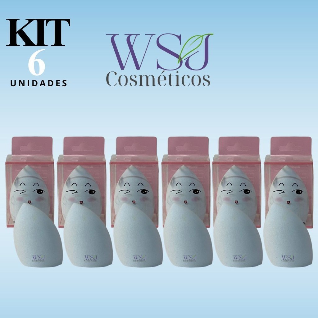 Kit 06 - 06Unid - (06) - Esponja Para Maquiagem Base/Pó/Corretivo Pompom Maquiagem Tipos Makeup (Azul)