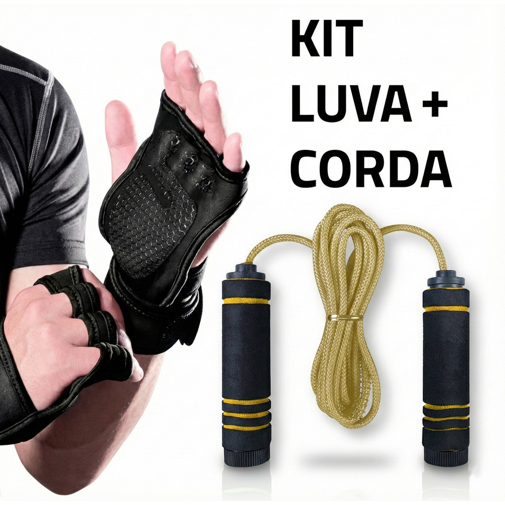 Kit Treino Casa & Crossfit: Corda Pular Speed + Luva Munhequeira Ajustável Musculação