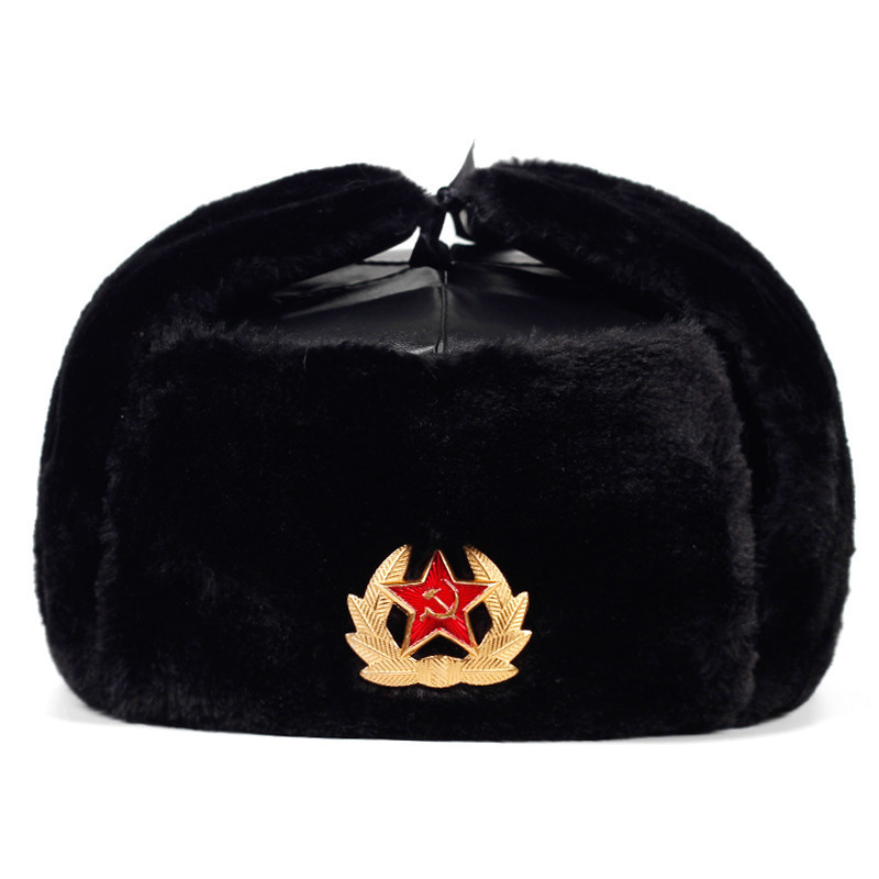 Emblema Militar Do Exército Soviético Rússia Ushanka Bombardeiro Chapéus Piloto Trapper trooper Chapéu Inverno Falso Pel