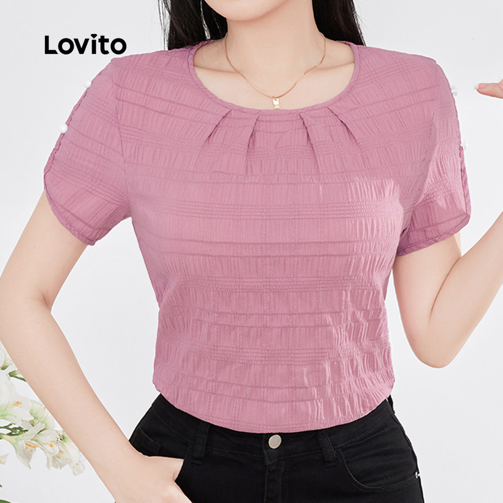 Lovito Blusa Elegante de Lazer com Textura para Primavera/verão Cinza Rosa para Mulheres L165ED276 em Oferta na Shopee